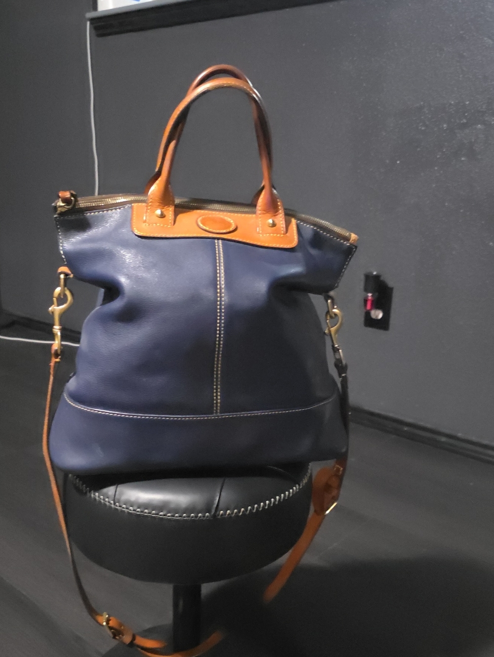 Dooney & Bourke Navy and Tan Leather Tote